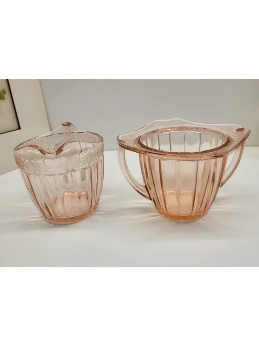 Jeannette Vintage Pink Depression Glass Adam Sugar Bowl & Creamer Set